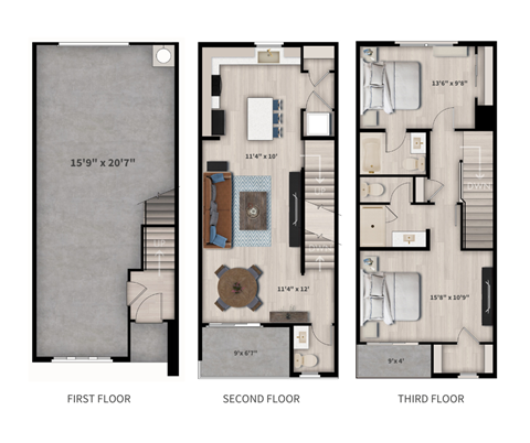 Floor plan for 2 beds, 2.5 baths, 1228 sqft